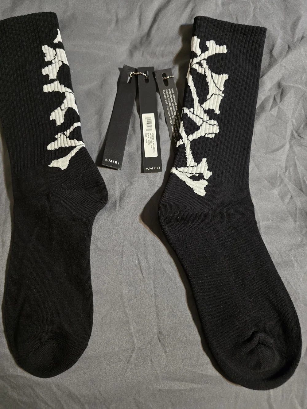 AMIRI Black Socks with White Floral Motif